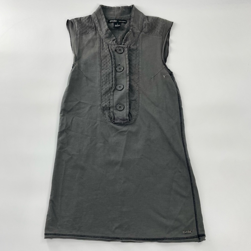 Hale Bob Grey Cotton Sleeveless Eyelet Trim Boho Minimalist mini dress NWOT